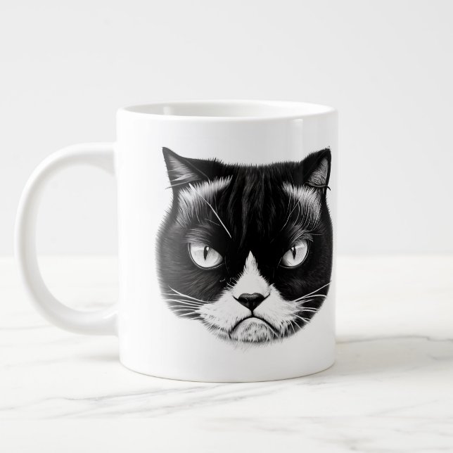 I Like My Coffee Like I Like My Humans Funny Cat Large Coffee Mug (Left)
