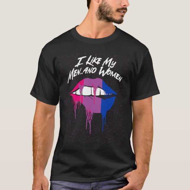 I Like My Men and Women Bisexual LGBTQ Bi Pride Co T-Shirt (Front)