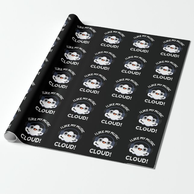 I Like My Music Cloud Funny Weather Pun Dark BG Wrapping Paper (Unrolled)