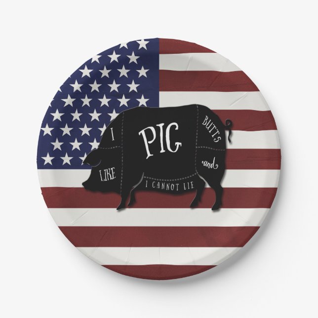 I Like Pig Butts and I Cannot Lie Patriotic Flag Paper Plate (Front)