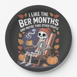 I Like the Ber Months Funny Spooky Skeleton Xmas Paper Plate