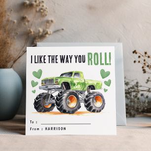 I Like The Way You Roll   Green Monster Truck Kids Holiday Card