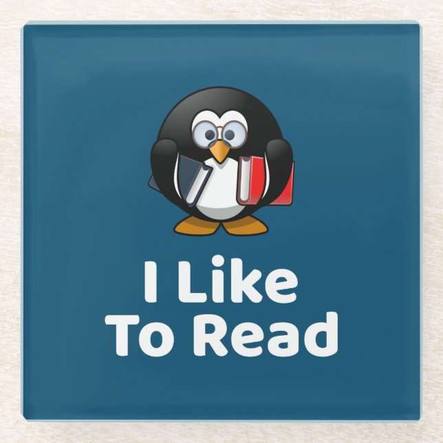 I Like To Read Penguin Funny Reading Glass Coaster (Front)