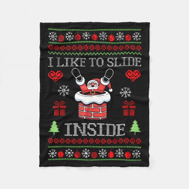 I Like To Slide Inside Funny Santa Couple Matching Fleece Blanket (Front)
