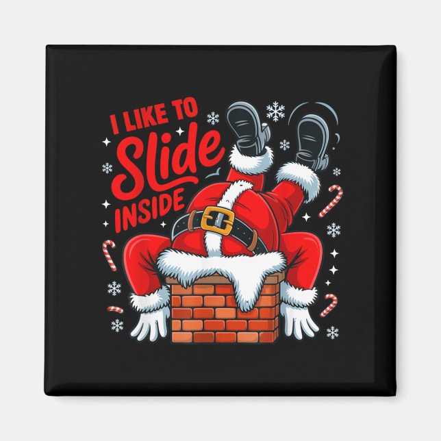 I Like To Slide Inside Funny Santa Couple Matching Magnet (Front)