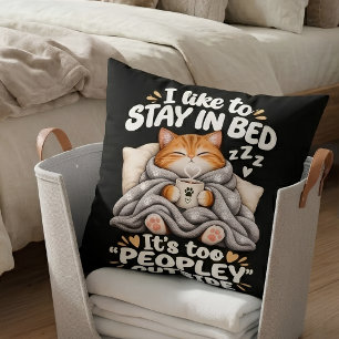 I Like to Stay in Bed Funny Orange Cat Cushion