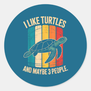 I Like Turtles And Maybe 3 People Funny Retro Turt Classic Round Sticker