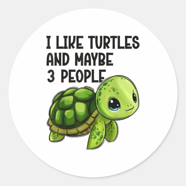 I Like Turtles And Maybe Three People Funny Retro  Classic Round Sticker (Front)