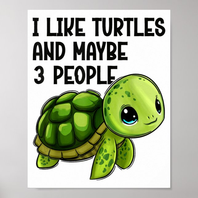 I Like Turtles And Maybe Three People Funny Retro  Poster (Front)