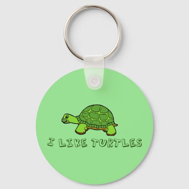 I Like Turtles Cute Green Key Ring (Front)