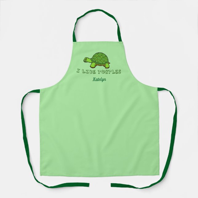I Like Turtles Cute Monogram Green Apron (Front)