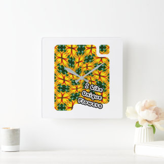 I Like Unique Flowers Square Wall Clock