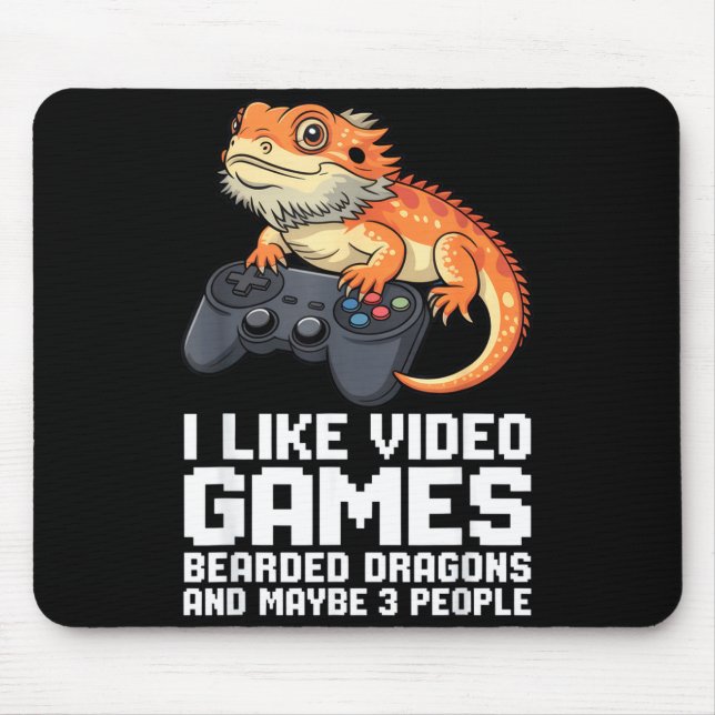 I Like Video Games Bearded Dragon Gamer Introvert  Mouse Pad (Front)