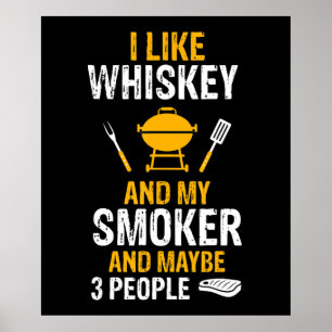 I Like Whiskey My Smoker 3 People Funny BBQ Poster
