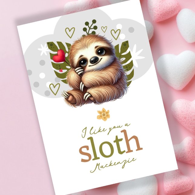 I like you a sloth personalised Valentines Holiday Card (I like you a sloth personalized Valentines Holiday Card by Ricaso. Like you a lot cute sloth cards)