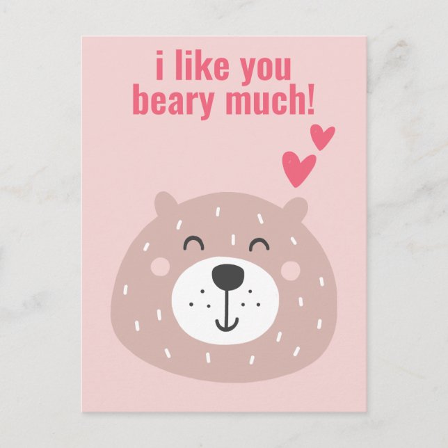 I Like you Beary Much! Cute Classroom Valentine Postcard (Front)