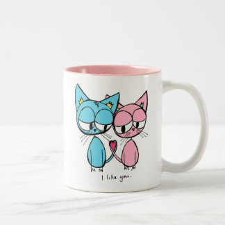 i like you - blue and pink kitties coffee mug