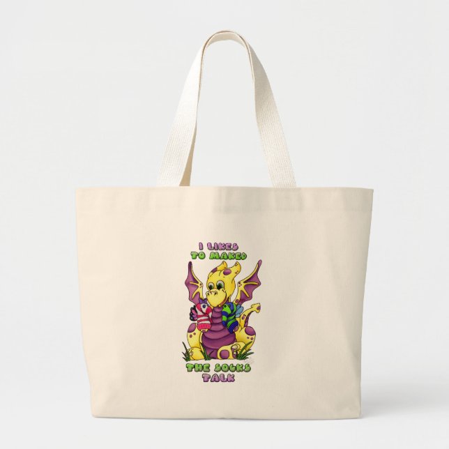 I Likes to Maked the Socks Talk cute baby dragon Large Tote Bag (Front)