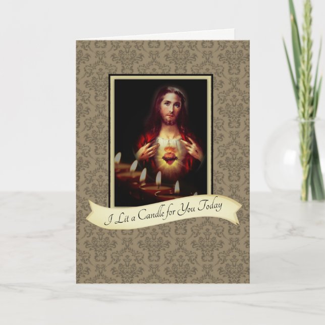 I LIT A CANDLE FOR YOU TODAY SACRED HEART JESUS CARD (Front)
