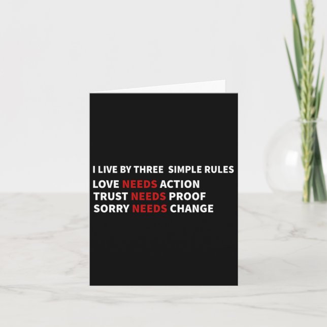 I Live By Three Simple Rules Love Needs Action Cut Card (Front)
