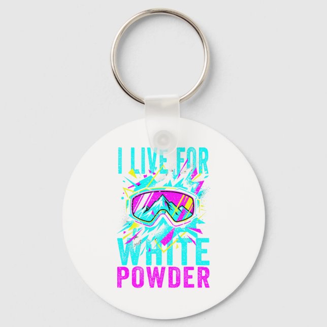 I Live For White Wder 80s 90s Retro Skiing Snowboa Key Ring (Front)