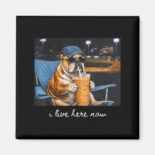 I live here funny bulldog baseball mama design magnet