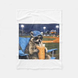 I Live Here Funny Racoon Ballfield Baseball Field Fleece Blanket