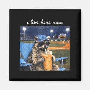 I Live Here Funny Racoon Ballfield Baseball Field Magnet