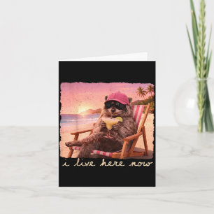 I live here funny racoon meme feral girl summer card