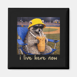 I Live Here Racoon Coffee Funny Baseball Softball Magnet
