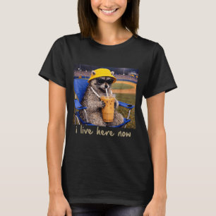 I Live Here Racoon Coffee Funny Baseball Softball T-Shirt