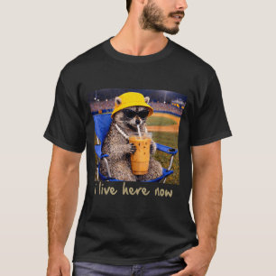 I Live Here Racoon Coffee Funny Baseball Softball T-Shirt