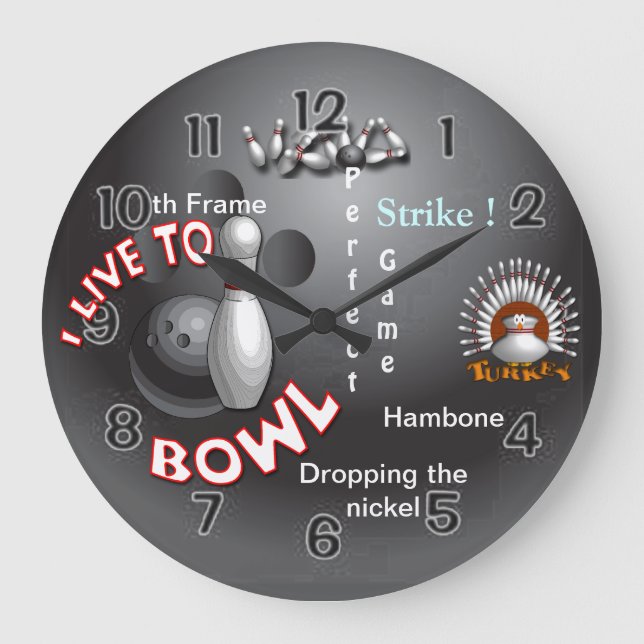 I Live to Bowl Large Clock (Front)