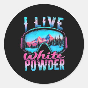 I Live White Powder Snowboarding Classic Round Sticker