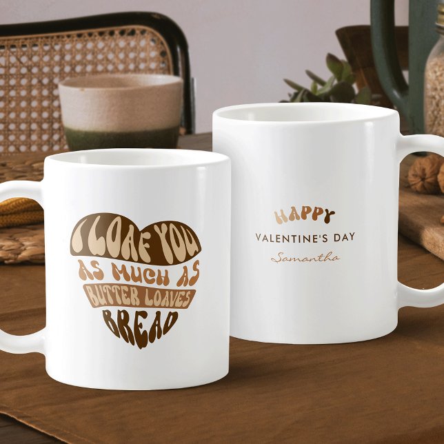 I Loaf You Trendy Beige Heart Funny Valentine's Coffee Mug (Trendy I Loaf You coffee mug design - perfect for Valentine's Day or Anniversary)
