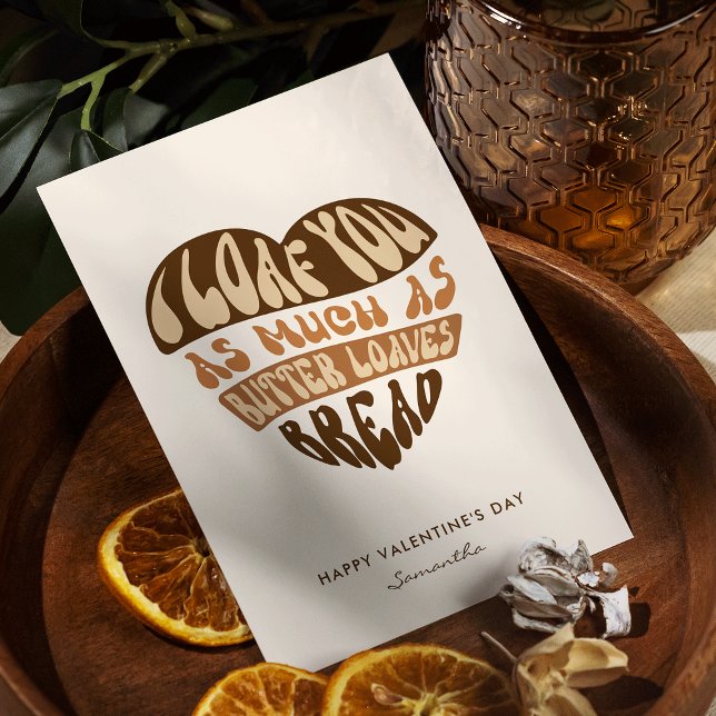 I Loaf You Trendy Beige Heart Funny Valentine's Holiday Card (Trendy I Loaf You funny valentines holiday card with retro heart word collage design)