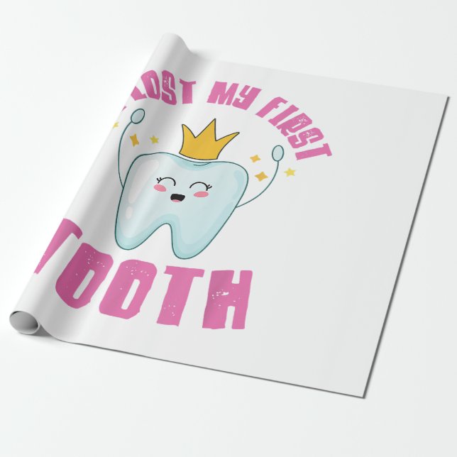 I Lost My First Tooth Teeth Out Kids Gift  Wrapping Paper (Unrolled)