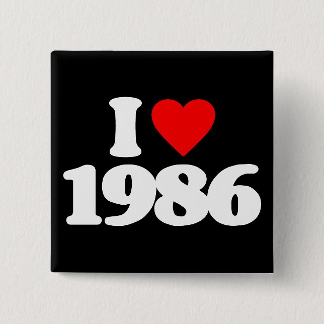 I LOVE 1986 15 CM SQUARE BADGE (Front)