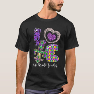 I Love 3Rd Grade Teacher Cute Leopard Mardi Gras T-Shirt