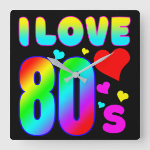 i love 80's square wall clock