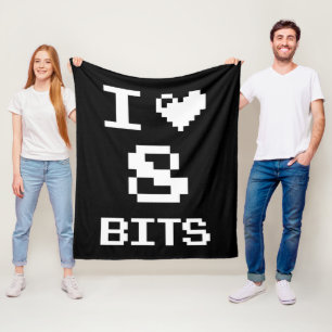 I Love 8 Bits, gamer geek design Fleece Blanket