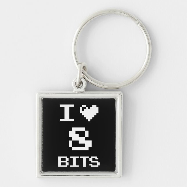 I Love 8 Bits, gamer geek design Key Ring (Front)