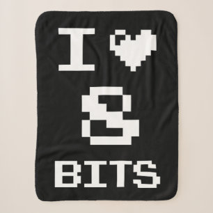 I Love 8 Bits, gamer geek design Sherpa Blanket