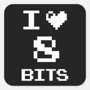 I Love 8 Bits, gamer geek design Square Sticker
