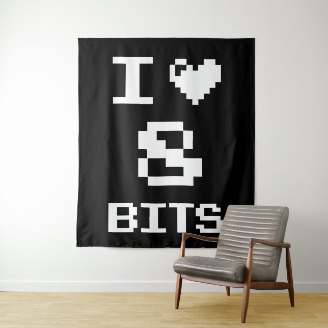 I Love 8 Bits, gamer geek design Tapestry (In Situ)