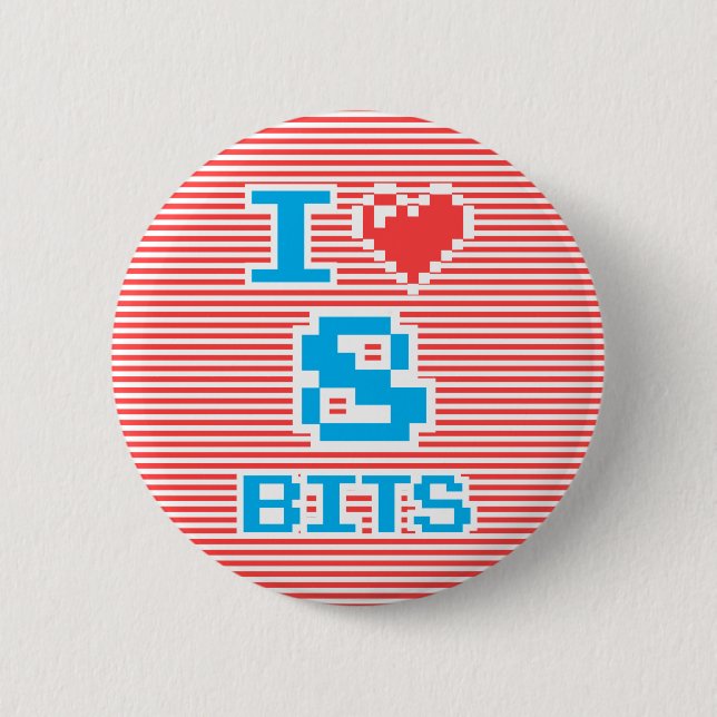 I Love 8 Bits, Playing With Stripes Collection, 6 Cm Round Badge (Front)