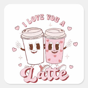 I Love a Latte Groovy Bubble Tea Valentine Lovers Square Sticker
