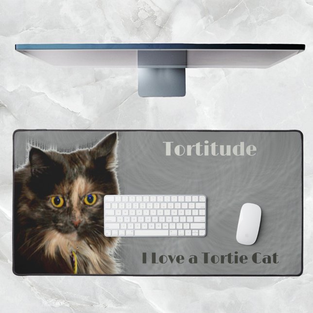 I Love a Tortie Cat Feline Photographic Tortitude Desk Mat (Creator Uploaded)
