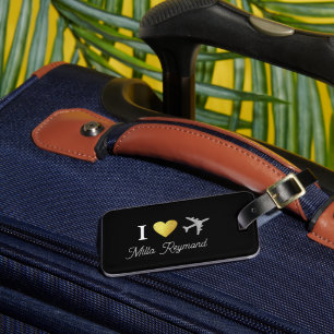 "I Love Aeroplanes" black Luggage Tag