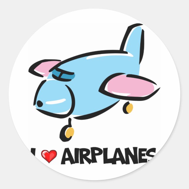 I Love Aeroplanes Classic Round Sticker (Front)